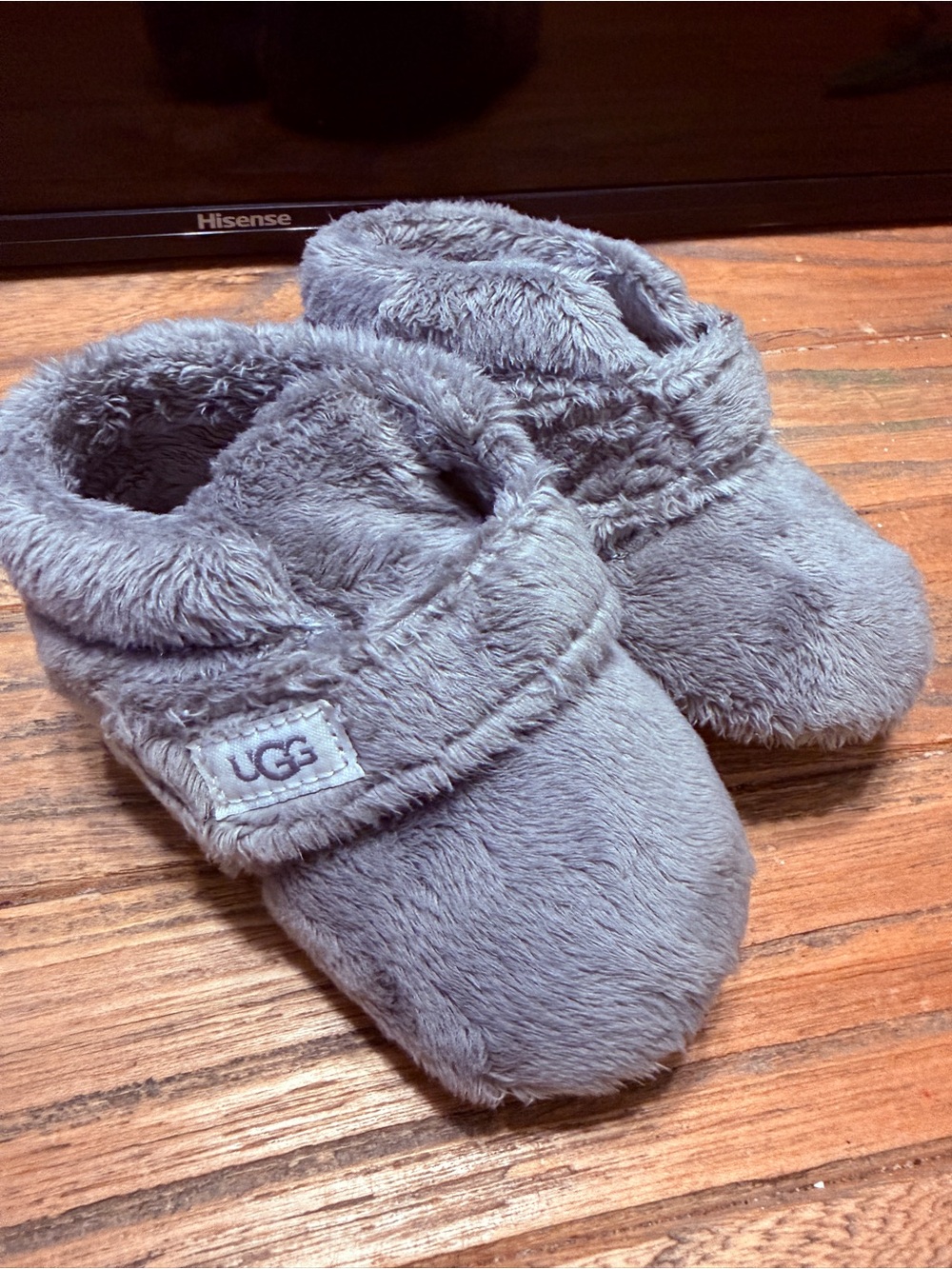 UGG Grey Fuzzy Infant Booties with Strap